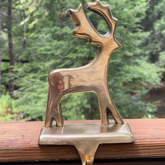 Vintage Solid Brass Reindeer Stocking Holder Made in India - Picture 1 of 7